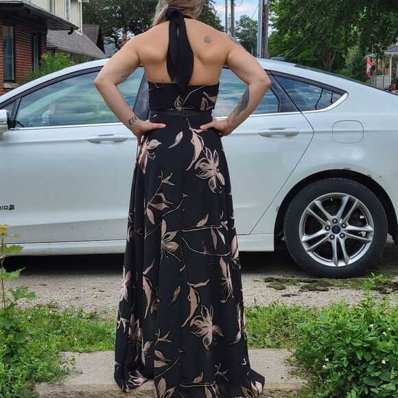 HALSTON black/gold high/ low chiffon evening gown Final Discount - Picture 5 of 15